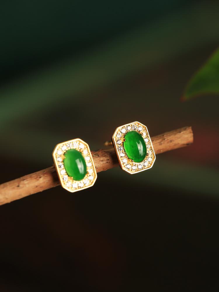 Chinese Style Ice Jade Pendant Silver Earrings for Women - Green Jade Stone, Metaphysical Wealth-Enhancing Jewelry, Elegant Design Chinese Style Ice Jade Pendant Silver Earrings for Women - Green Jade Stone, Metaphysical Wealth-Enhancing Jewelry, Elegant Design