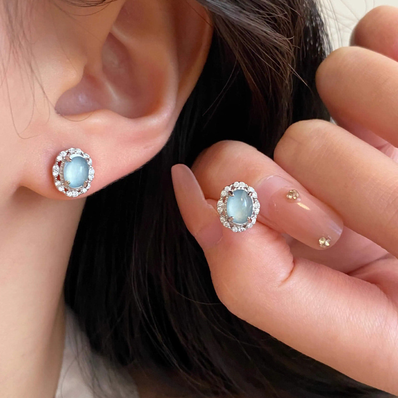 Chinese-Style Jade Earrings in Blue-Green with Sparkling Diamonds and Zirconia, Women's Versatile 2025 Fashion Jewelry Chinese-Style Jade Earrings in Blue-Green with Sparkling Diamonds and Zirconia, Women's Versatile 2025 Fashion Jewelry