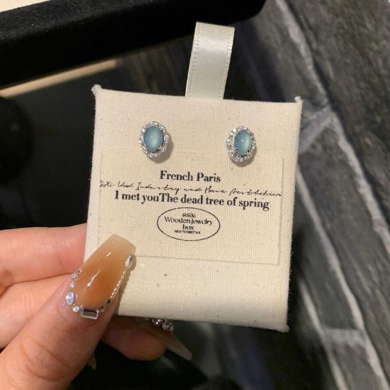 Chinese-Style Jade Earrings in Blue-Green with Sparkling Diamonds and Zirconia, Women's Versatile 2025 Fashion Jewelry