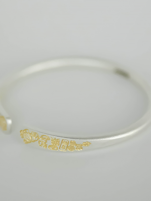 Chinese Style Lucky Cat Pure Silver 9999 Gold-Plated Cuff Bracelet for Women - Ancient Method Open Bangle Gift Chinese Style Lucky Cat Pure Silver 9999 Gold-Plated Cuff Bracelet for Women - Ancient Method Open Bangle Gift