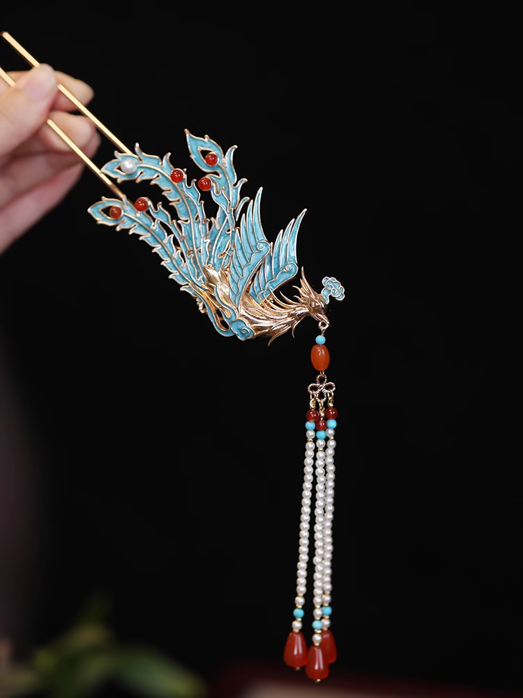 Chinese-Style Phoenix Hairpin, High-End Xiuhua Headpiece for Weddings, Step-Shake Bun Hair Accessory, Ancient Hanfu Design