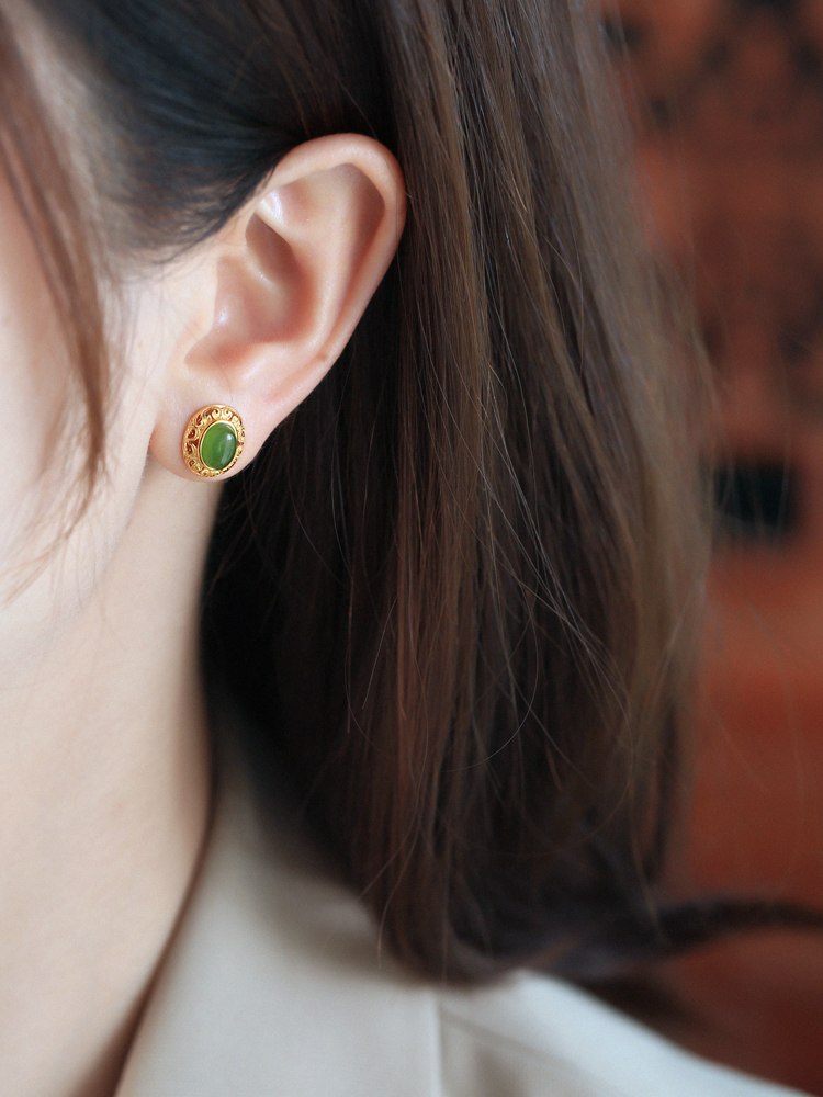 Chinese Style Pure Silver Flower Wire Earrings with Green Jadeite - Light Luxury National Wind Accessories for Women Chinese Style Pure Silver Flower Wire Earrings with Green Jadeite - Light Luxury National Wind Accessories for Women