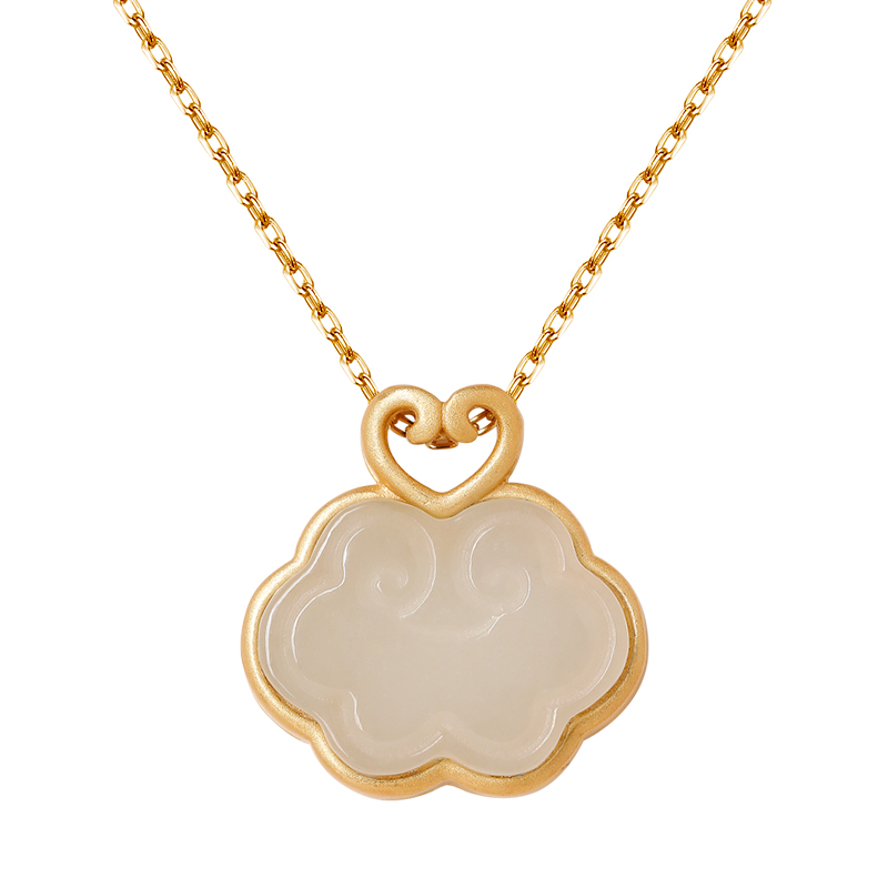 Chinese Style Pure Silver Hetian Jade Ruyi Cloud Longevity Lock Pendant Necklace with Gold Inlay - Light Luxury Women's Jewelry Chinese Style Pure Silver Hetian Jade Ruyi Cloud Longevity Lock Pendant Necklace with Gold Inlay - Light Luxury Women's Jewelry