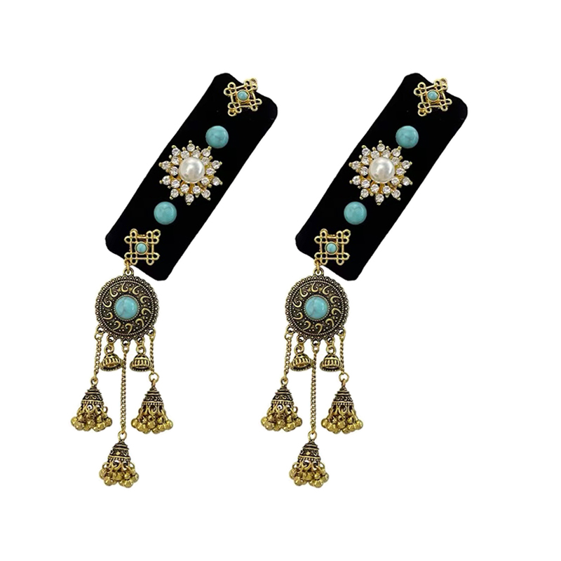 Chinese-Style Retro Turquoise Pagoda Long Tassel Hairpin Ethnic Bangs Clip with Mongolian Elements - Travel Headdress Accessory Chinese-Style Retro Turquoise Pagoda Long Tassel Hairpin Ethnic Bangs Clip with Mongolian Elements - Travel Headdress Accessory