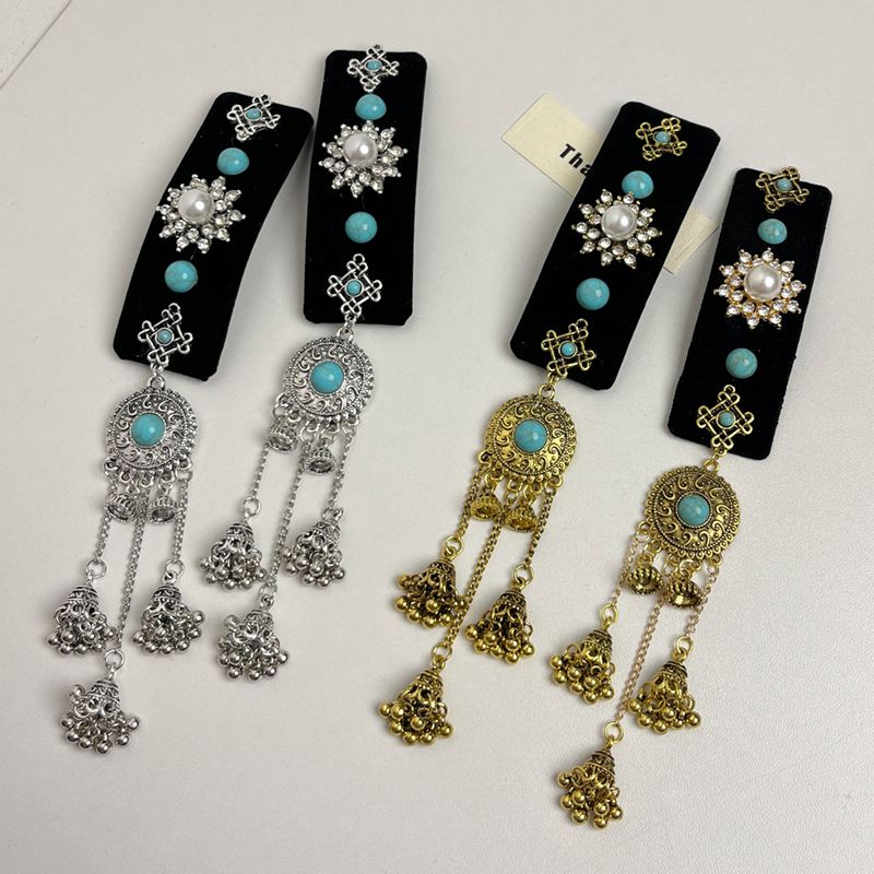 Chinese-Style Retro Turquoise Pagoda Long Tassel Hairpin Ethnic Bangs Clip with Mongolian Elements - Travel Headdress Accessory Chinese-Style Retro Turquoise Pagoda Long Tassel Hairpin Ethnic Bangs Clip with Mongolian Elements - Travel Headdress Accessory