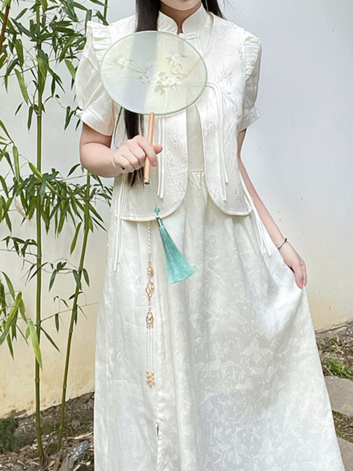 Chinese Style Retro Two-Piece Set Women's Pudding Bear Vest Dress - Vintage Y2K Fashion, Cute Pudding Bear Design