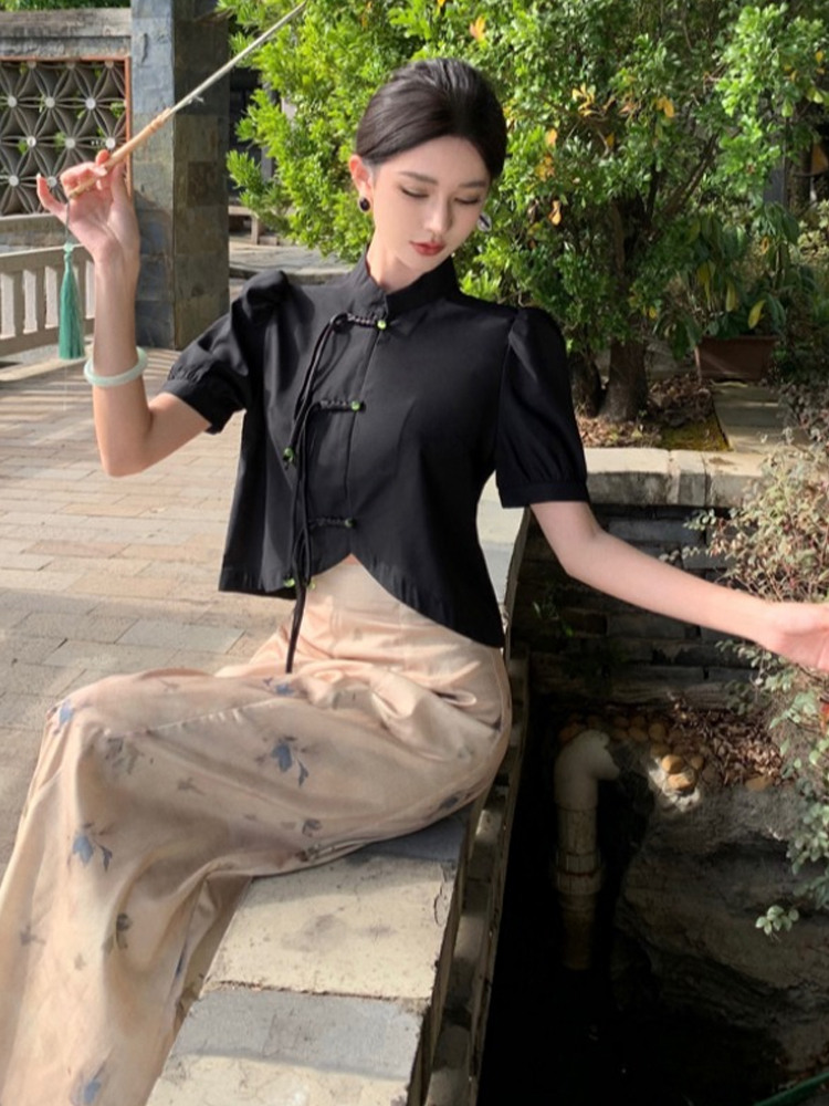 Chinese-Style Two-Piece Set: Women's Spring Shirt with Wide-Leg Pants, National Wind Outfit for Summer Fashion Chinese-Style Two-Piece Set: Women's Spring Shirt with Wide-Leg Pants, National Wind Outfit for Summer Fashion