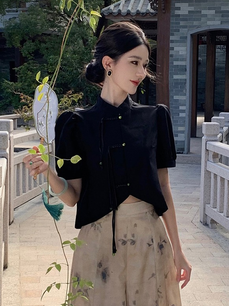Chinese-Style Two-Piece Set: Women's Spring Shirt with Wide-Leg Pants, National Wind Outfit for Summer Fashion Chinese-Style Two-Piece Set: Women's Spring Shirt with Wide-Leg Pants, National Wind Outfit for Summer Fashion