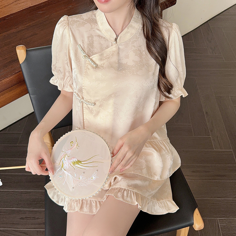 Chinese Wind Ice Silk Pajamas Set for Women - Summer Short Sleeve & Shorts Homewear - 2025 Style, Comfortable and Chic