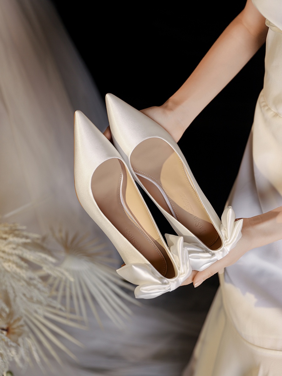 Chunky Heel Bowknot French Bridal Wedding Shoes - Comfortable Luxury Style for 2025 Chunky Heel Bowknot French Bridal Wedding Shoes - Comfortable Luxury Style for 2025