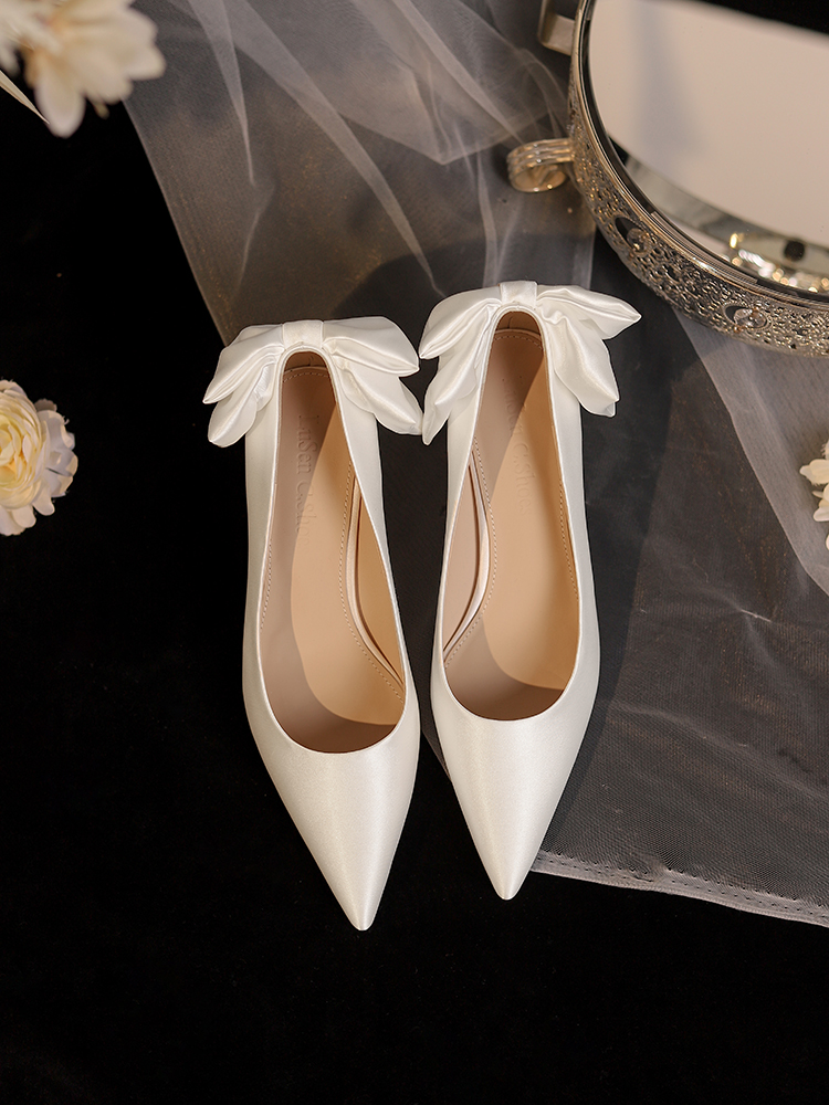 Chunky Heel Bowknot French Bridal Wedding Shoes - Comfortable Luxury Style for 2025 Chunky Heel Bowknot French Bridal Wedding Shoes - Comfortable Luxury Style for 2025