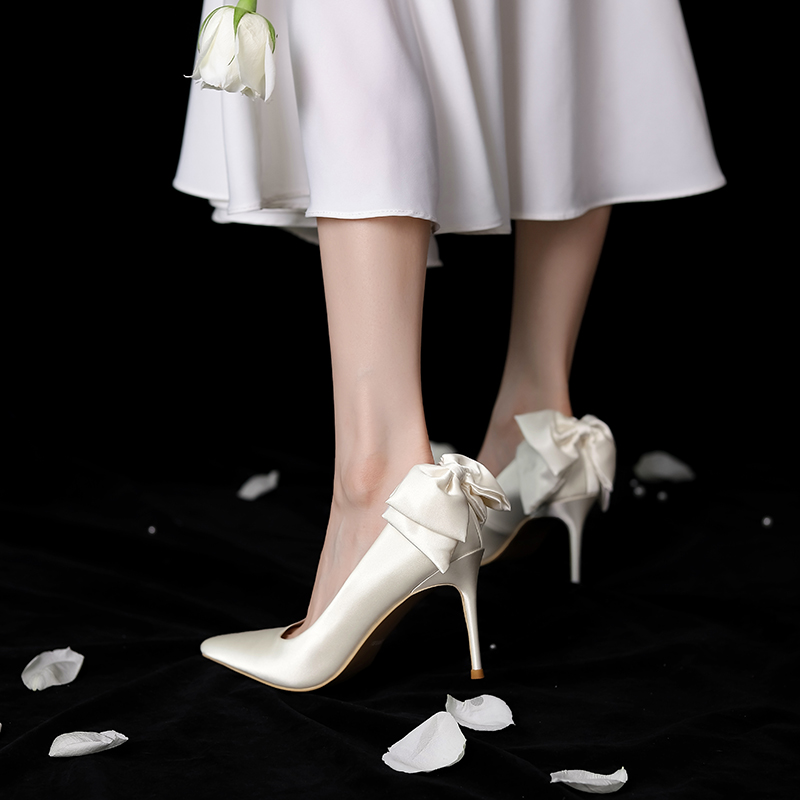 Chunky Heel Bowknot French Bridal Wedding Shoes - Comfortable Luxury Style for 2025 Chunky Heel Bowknot French Bridal Wedding Shoes - Comfortable Luxury Style for 2025