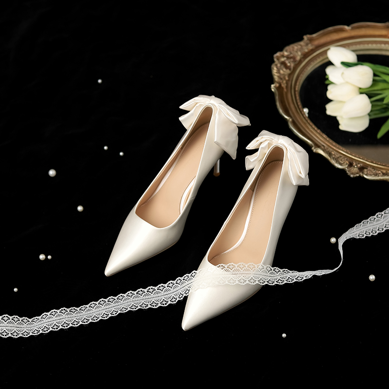 Chunky Heel Bowknot French Bridal Wedding Shoes - Comfortable Luxury Style for 2025 Chunky Heel Bowknot French Bridal Wedding Shoes - Comfortable Luxury Style for 2025