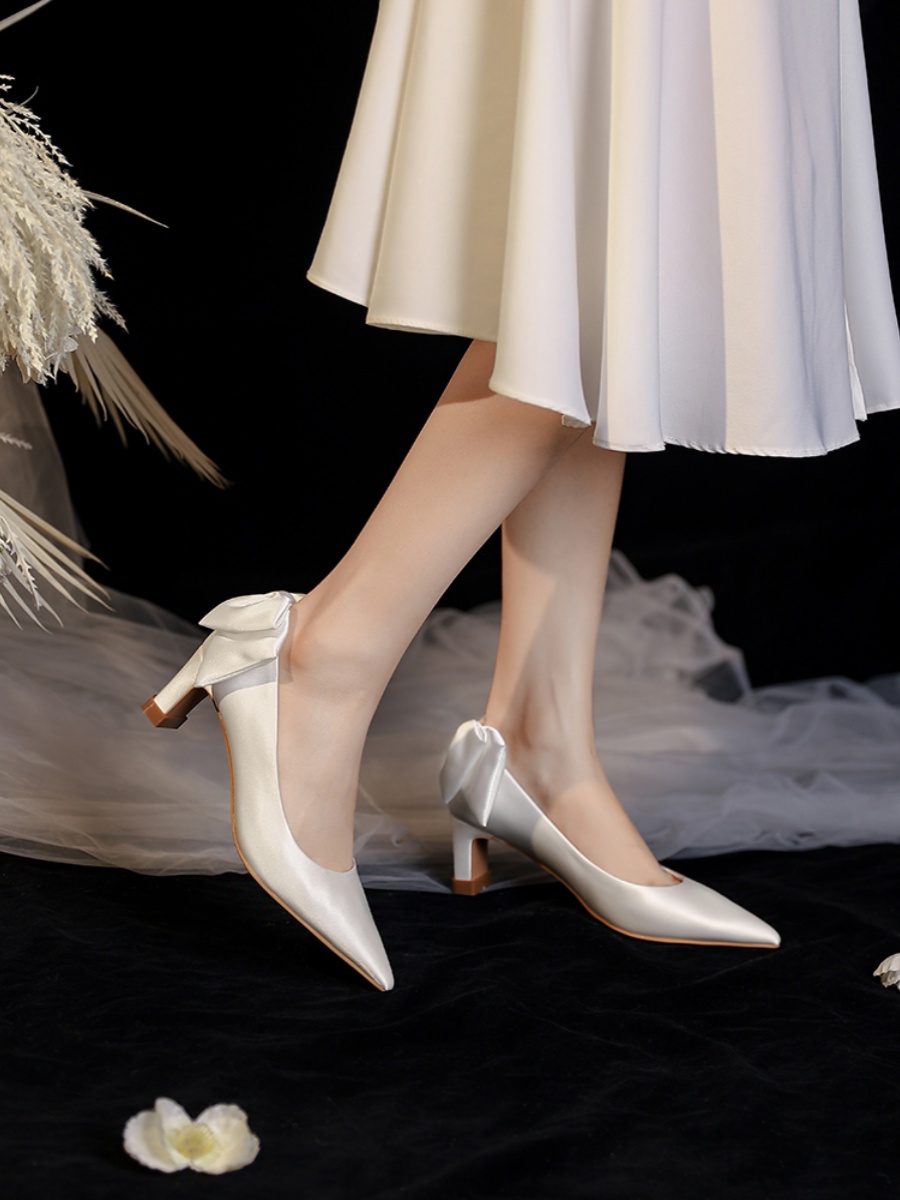 Chunky Heel Bowknot French Bridal Wedding Shoes - Comfortable Luxury Style for 2025 Chunky Heel Bowknot French Bridal Wedding Shoes - Comfortable Luxury Style for 2025