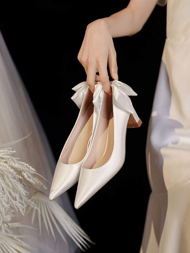 Chunky Heel Bowknot French Bridal Wedding Shoes - Comfortable Luxury Style for 2025