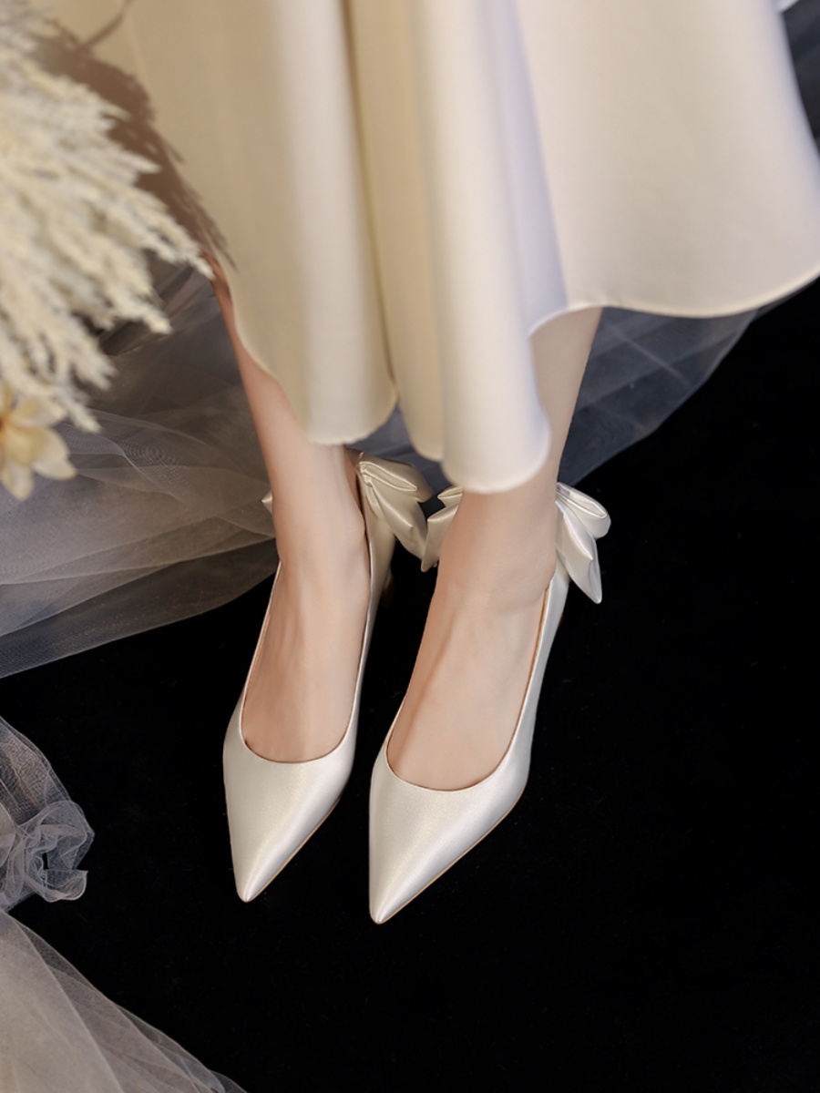Chunky Heel Bowknot French Bridal Wedding Shoes - Comfortable Luxury Style for 2025 Chunky Heel Bowknot French Bridal Wedding Shoes - Comfortable Luxury Style for 2025
