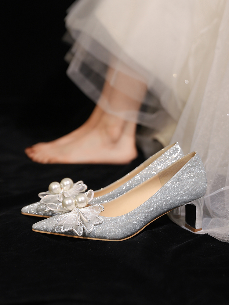 Chunky Heel Wedding Shoes with French Crystals - Stunning High Heels for Brides, Two-in-One Design for Comfort and Daily Wear Chunky Heel Wedding Shoes with French Crystals - Stunning High Heels for Brides, Two-in-One Design for Comfort and Daily Wear