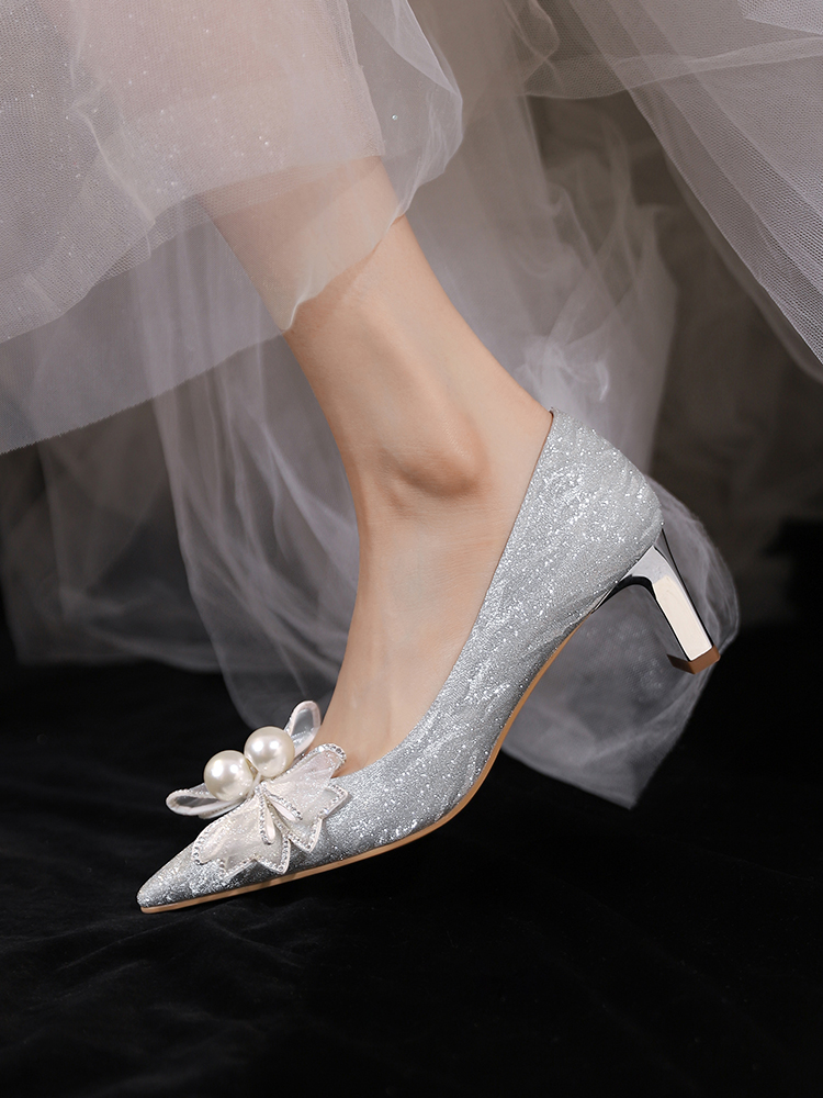 Chunky Heel Wedding Shoes with French Crystals - Stunning High Heels for Brides, Two-in-One Design for Comfort and Daily Wear Chunky Heel Wedding Shoes with French Crystals - Stunning High Heels for Brides, Two-in-One Design for Comfort and Daily Wear