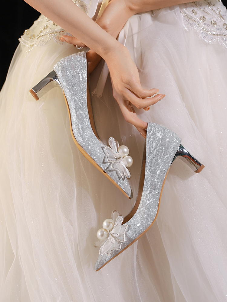 Chunky Heel Wedding Shoes with French Crystals - Stunning High Heels for Brides, Two-in-One Design for Comfort and Daily Wear Chunky Heel Wedding Shoes with French Crystals - Stunning High Heels for Brides, Two-in-One Design for Comfort and Daily Wear