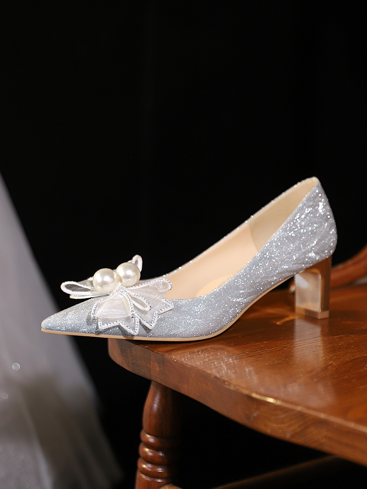 Chunky Heel Wedding Shoes with French Crystals - Stunning High Heels for Brides, Two-in-One Design for Comfort and Daily Wear
