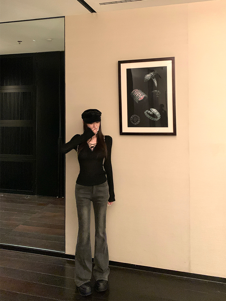 Classic American Fleece-Lined Flared Jeans for Women - Vintage Floor-Length Peach Butt Style, Supermodel Proportions, Y2K Fashion