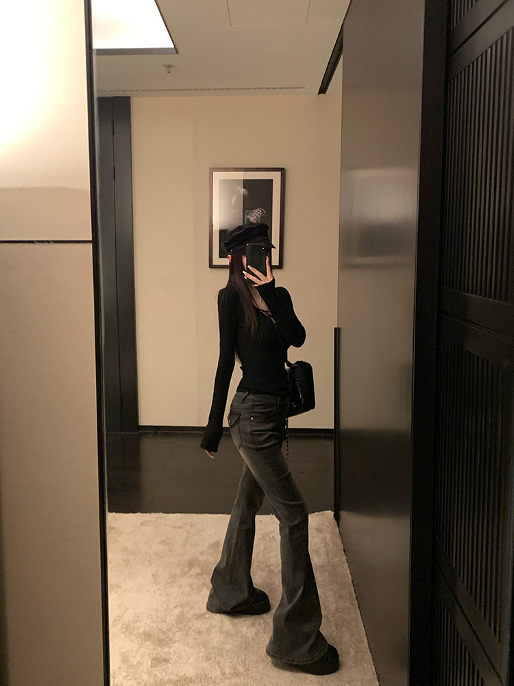 Classic American Fleece-Lined Flared Jeans for Women - Vintage Floor-Length Peach Butt Style, Supermodel Proportions, Y2K Fashion Classic American Fleece-Lined Flared Jeans for Women - Vintage Floor-Length Peach Butt Style, Supermodel Proportions, Y2K Fashion