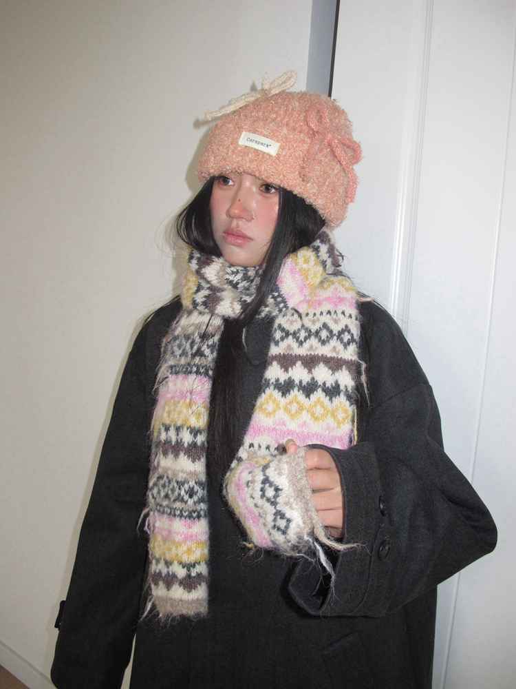 Classic Retro Fair Isle Wool Blend Scarf for Women - Warm Winter Neck Warmer, Versatile INS Style Accessory