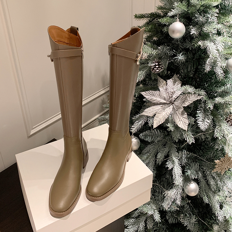 Classic Versatile Flat Genuine Leather Knee-High Riding Boots for Women - Slimming Over-the-Knee Style, Autumn Winter 2025 Fashion