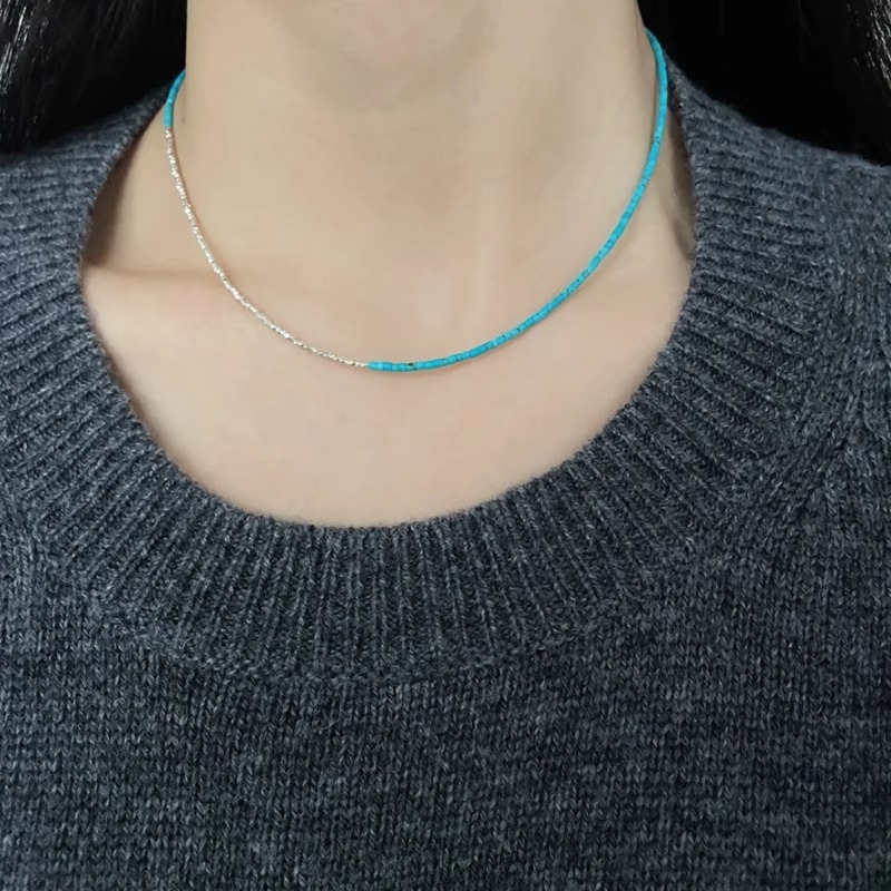 Classy 925 Silver Crushed Turquoise Necklace, Chinese Clavicle Chain, Elegant Statement Jewelry for Women Classy 925 Silver Crushed Turquoise Necklace, Chinese Clavicle Chain, Elegant Statement Jewelry for Women