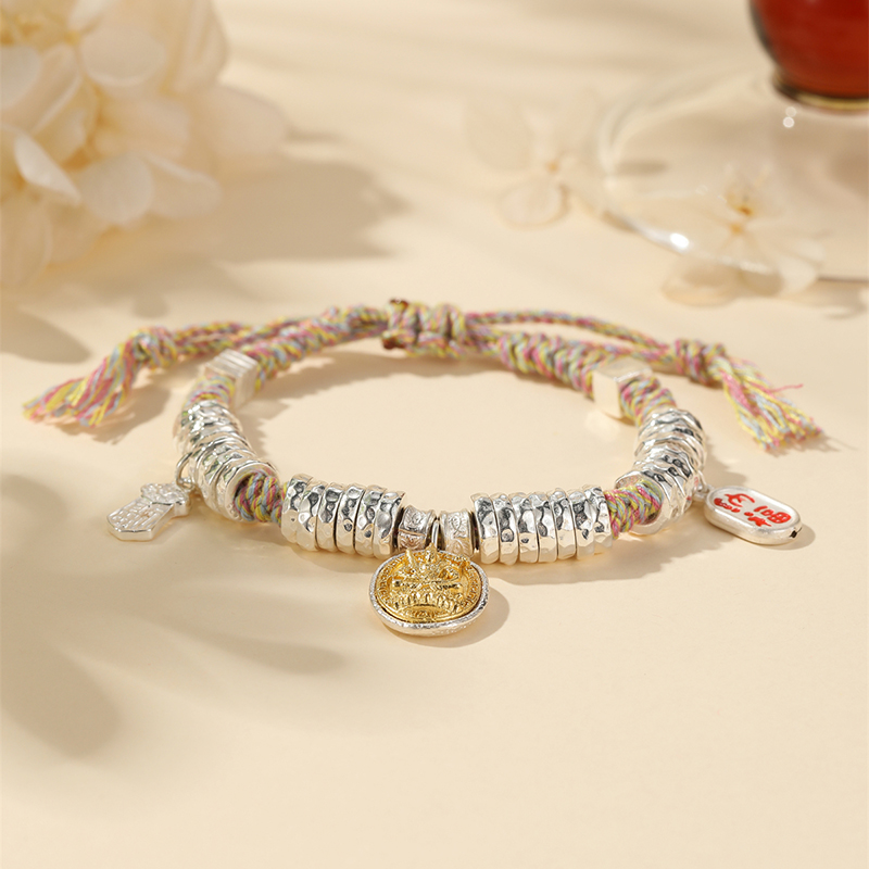 Classy 925 Sterling Silver Bracelet for Women, French Design with Multicolored Cord, Wealth and Good Fortune Accessory