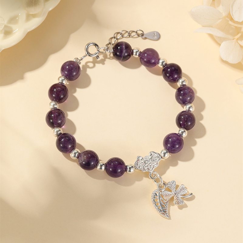 Classy Amethyst Bracelet for Women - High-End Peace Lock Pure Silver Accessory