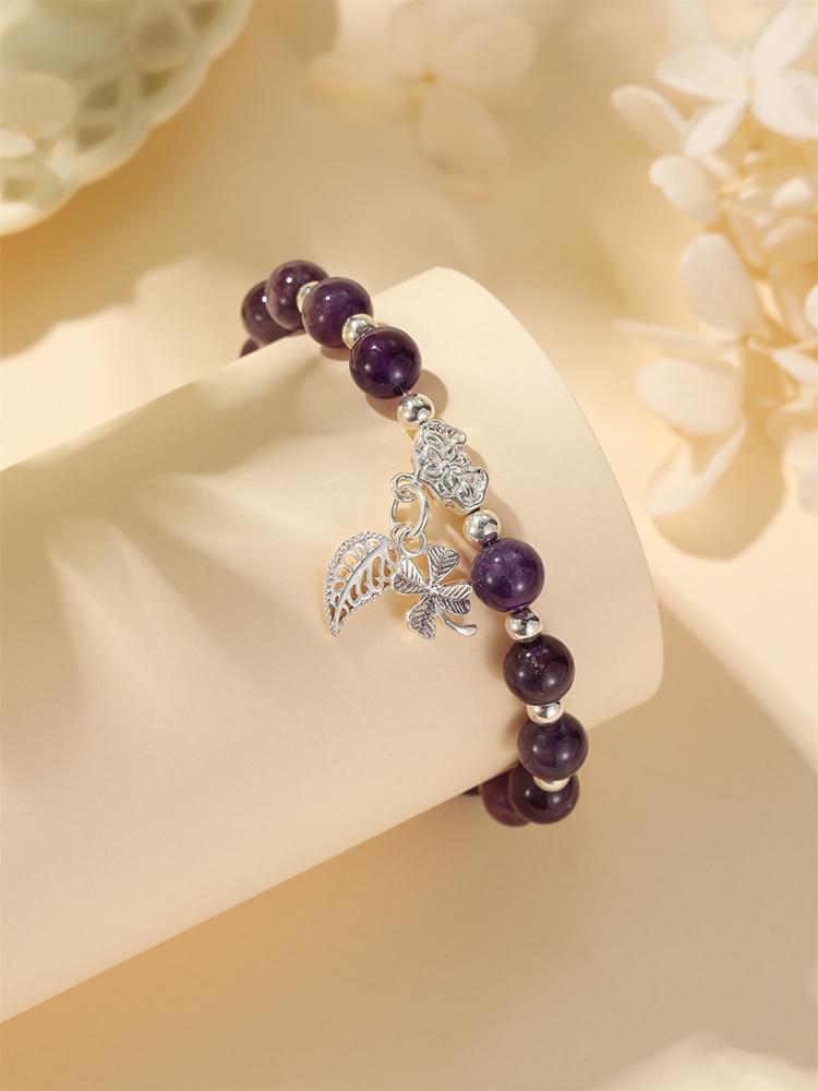Classy Amethyst Bracelet for Women - High-End Peace Lock Pure Silver Accessory