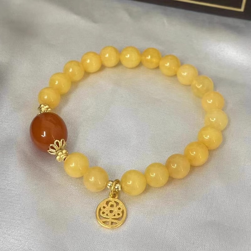 Classy Caramel Beeswax Bracelet for Women with National Style Fortune Pendant and Bodhi Wrist String