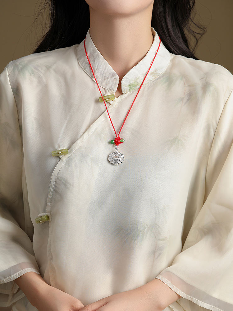 Classy Chinese Style Peace Lock Necklace for Women, Solid Silver Braided Long Life Pendant, Elegant Fashion Jewelry Classy Chinese Style Peace Lock Necklace for Women, Solid Silver Braided Long Life Pendant, Elegant Fashion Jewelry