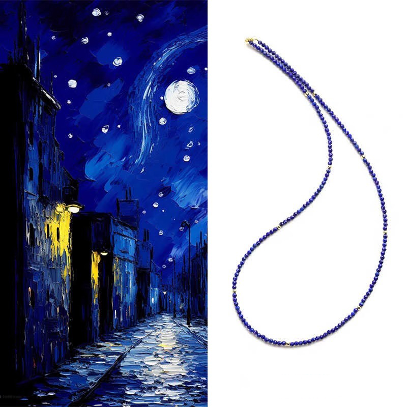 Classy Long Natural Lapis Lazuli Necklace for Women - Chinese Style Clavicle Chain, Elegant Fashion Accessory