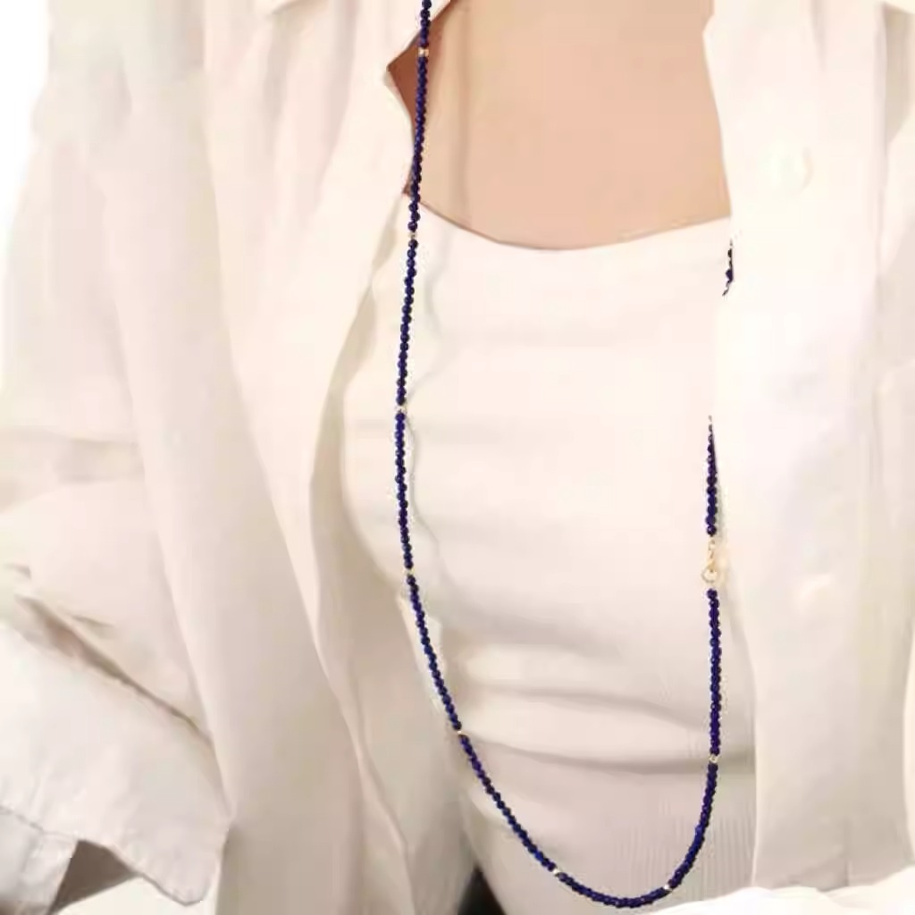 Classy Long Natural Lapis Lazuli Necklace for Women - Chinese Style Clavicle Chain, Elegant Fashion Accessory Classy Long Natural Lapis Lazuli Necklace for Women - Chinese Style Clavicle Chain, Elegant Fashion Accessory