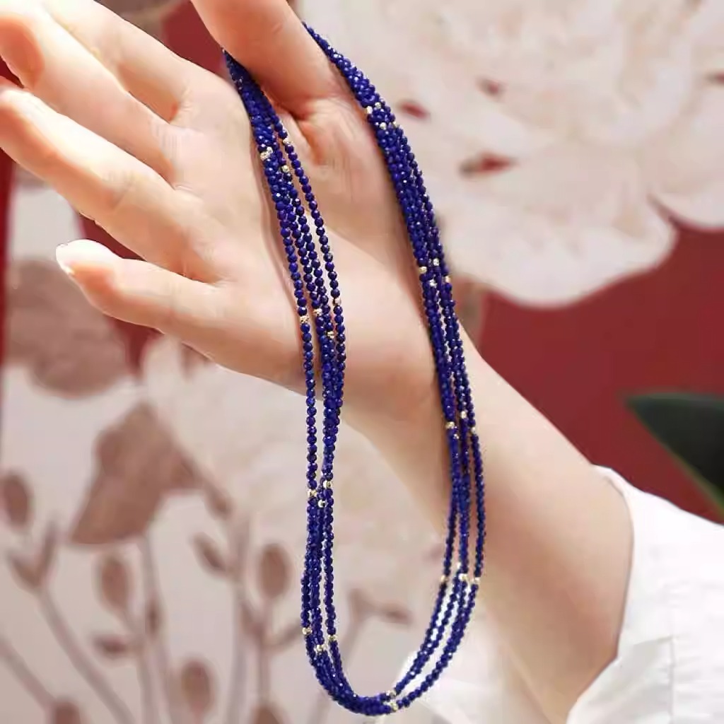 Classy Long Natural Lapis Lazuli Necklace for Women - Chinese Style Clavicle Chain, Elegant Fashion Accessory Classy Long Natural Lapis Lazuli Necklace for Women - Chinese Style Clavicle Chain, Elegant Fashion Accessory
