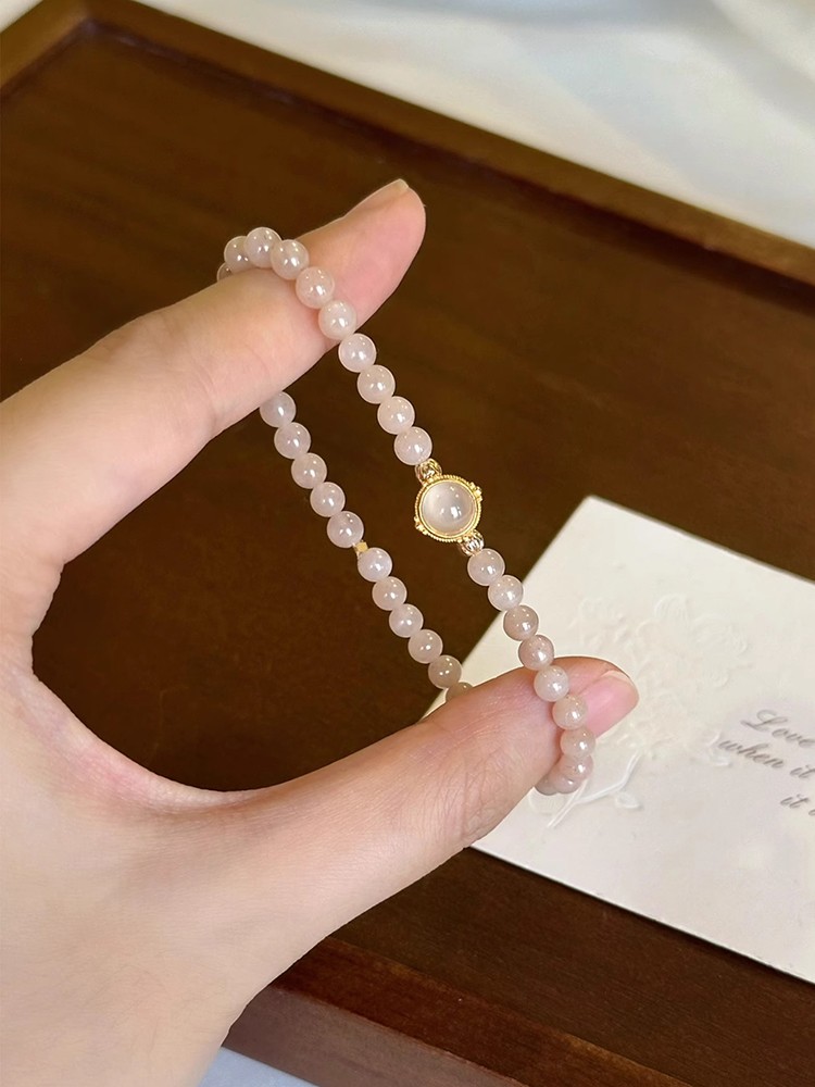 Classy Natural Moonstone Chalcedony Bracelet for Women â€“ Exquisite Light Luxury Handcrafted Jewelry with French Design Elements