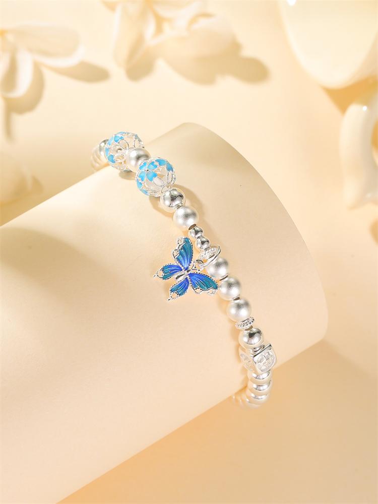 Classy Pure Silver Enamel Butterfly Charm Bracelet for Women - Elegant High-End Accessory Classy Pure Silver Enamel Butterfly Charm Bracelet for Women - Elegant High-End Accessory