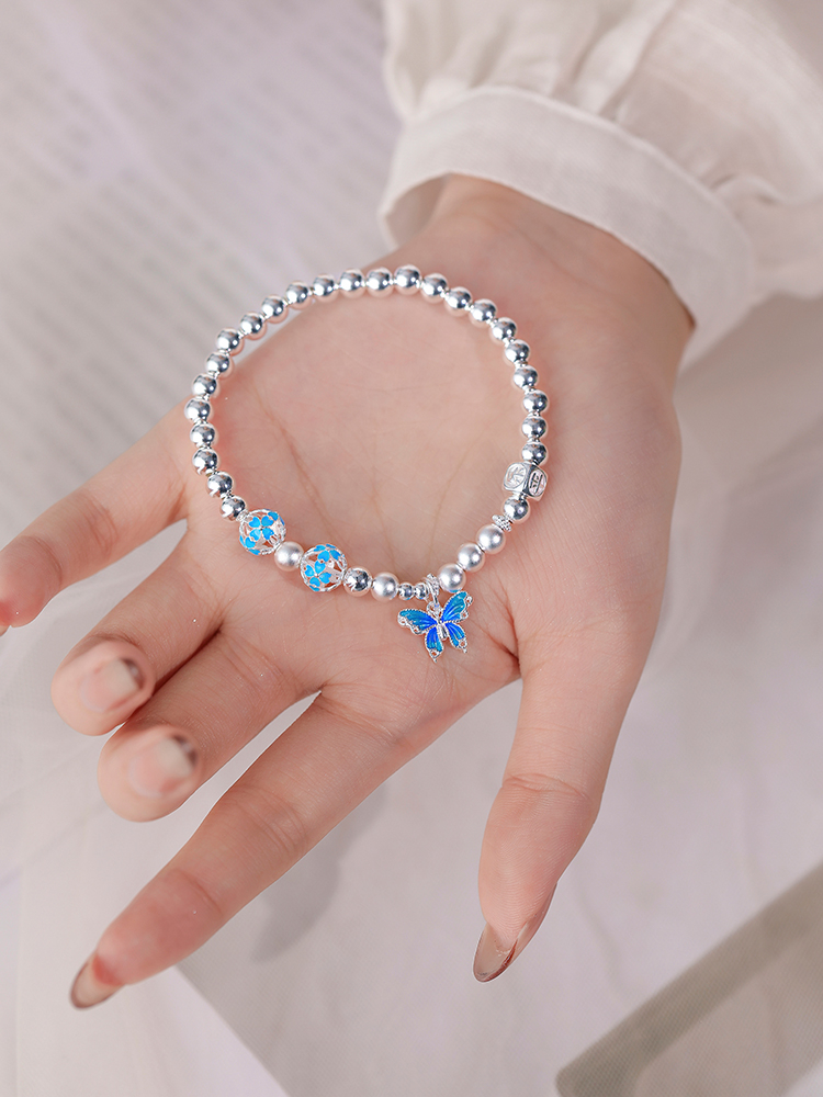 Classy Pure Silver Enamel Butterfly Charm Bracelet for Women - Elegant High-End Accessory Classy Pure Silver Enamel Butterfly Charm Bracelet for Women - Elegant High-End Accessory