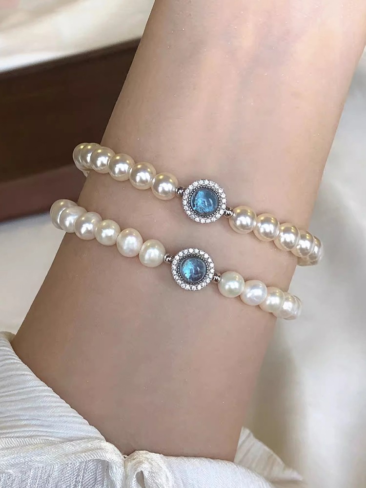 Classy S925 Silver Pearl Aquamarine Bracelet for Women - Elegant Light Luxury Wrist Accessory Classy S925 Silver Pearl Aquamarine Bracelet for Women - Elegant Light Luxury Wrist Accessory