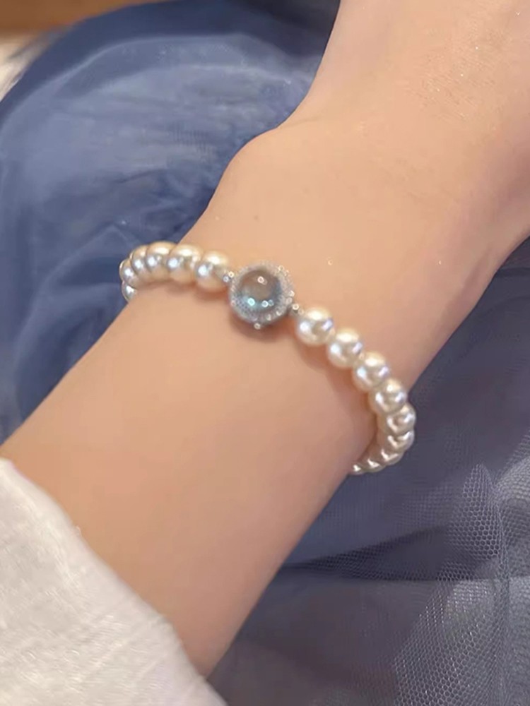 Classy S925 Silver Pearl Aquamarine Bracelet for Women - Elegant Light Luxury Wrist Accessory Classy S925 Silver Pearl Aquamarine Bracelet for Women - Elegant Light Luxury Wrist Accessory