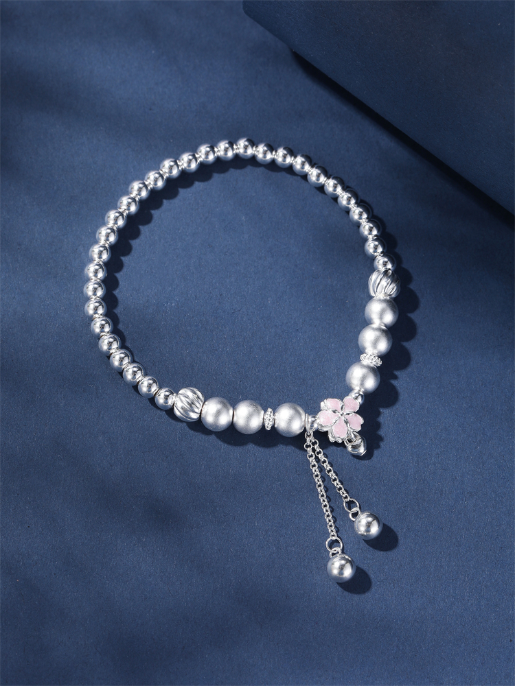 Classy S925 Sterling Silver Bracelet for Women with Dripping Glaze Flower Tassel Beads - Elegant Floral Jewelry Accessory Classy S925 Sterling Silver Bracelet for Women with Dripping Glaze Flower Tassel Beads - Elegant Floral Jewelry Accessory