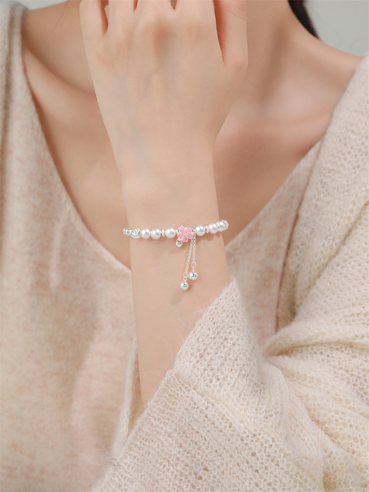 Classy S925 Sterling Silver Bracelet for Women with Dripping Glaze Flower Tassel Beads - Elegant Floral Jewelry Accessory Classy S925 Sterling Silver Bracelet for Women with Dripping Glaze Flower Tassel Beads - Elegant Floral Jewelry Accessory