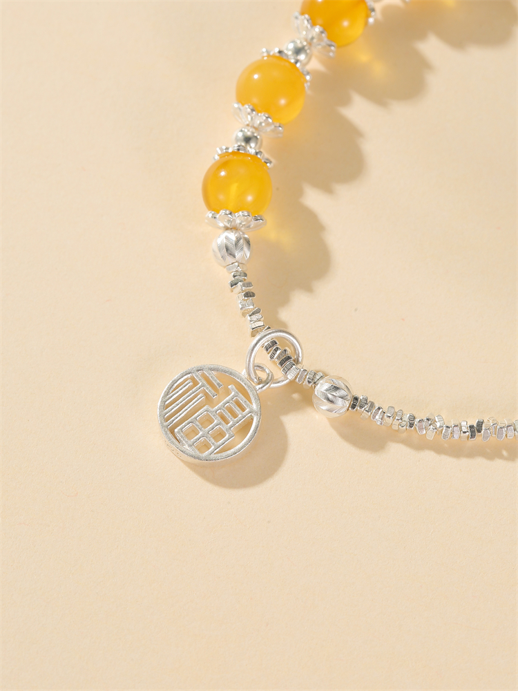 Classy Silver Coin Blessing Pendant Beeswax Bracelet for Women - High-End Pure Silver Decorative Jewelry Piece Classy Silver Coin Blessing Pendant Beeswax Bracelet for Women - High-End Pure Silver Decorative Jewelry Piece