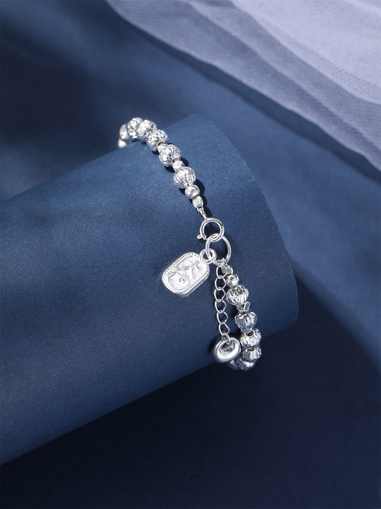 Classy Sterling Silver Bracelet for Women - Lucky Charm Accessory with Fortune Beads, Elegant Jewelry Gift