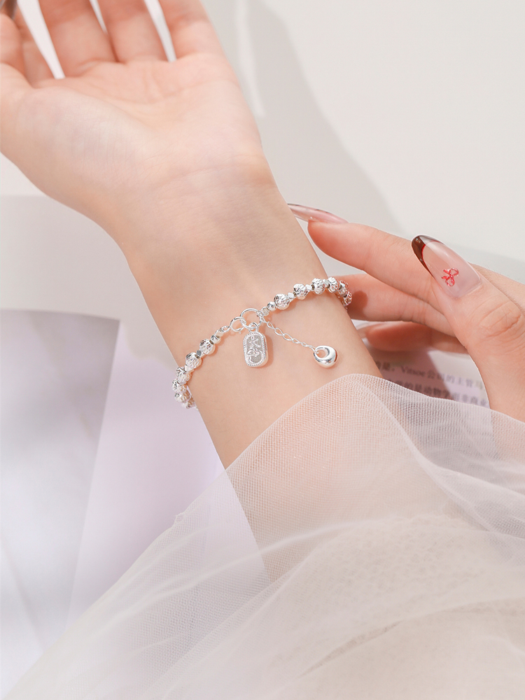 Classy Sterling Silver Bracelet for Women - Lucky Charm Accessory with Fortune Beads, Elegant Jewelry Gift Classy Sterling Silver Bracelet for Women - Lucky Charm Accessory with Fortune Beads, Elegant Jewelry Gift