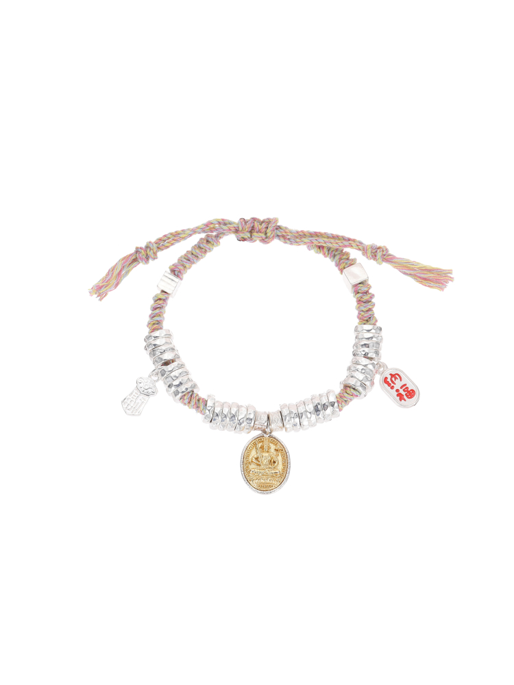 Classy Sterling Silver Bracelet for Women with Yellow财神 Woven Cord Ornament - Elegant Fashion Accessory Classy Sterling Silver Bracelet for Women with Yellow财神 Woven Cord Ornament - Elegant Fashion Accessory