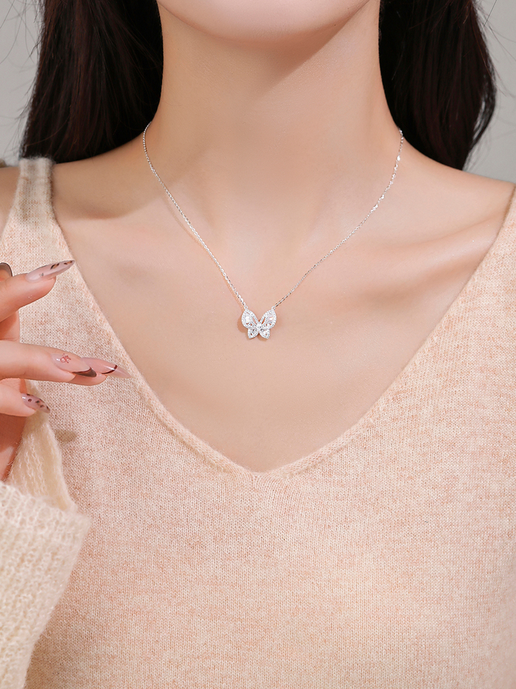 Classy Sterling Silver Hollow Butterfly Necklace for Women - Decorative Collarbone Chain, Elegant Jewelry Design Classy Sterling Silver Hollow Butterfly Necklace for Women - Decorative Collarbone Chain, Elegant Jewelry Design