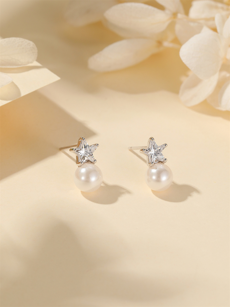 Classy Sterling Silver Pearl Earrings for Women, High-End Star Studs, Exquisite Delicate Ear Accessories Classy Sterling Silver Pearl Earrings for Women, High-End Star Studs, Exquisite Delicate Ear Accessories